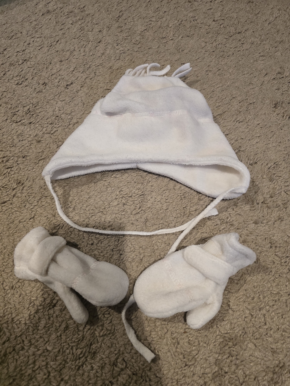 Cream Baby Hat with Matching Mittens